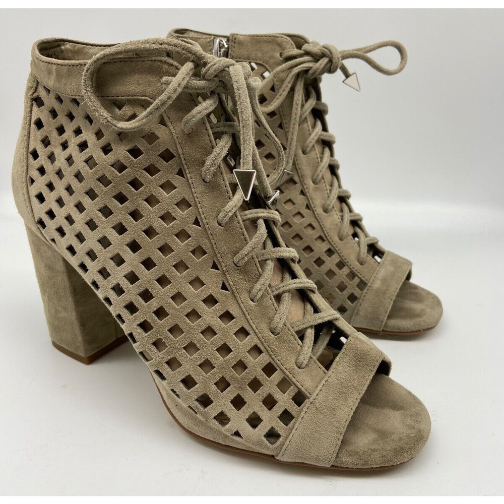 GIANNI BINI Shoes Womens Sz 7.5M Open Toe Brown Suede Cut Out Lace Up Booties